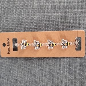 Bumblebees Honey Bee Bracelet Magnetic Closure Silver Epoxy Metal Accessory